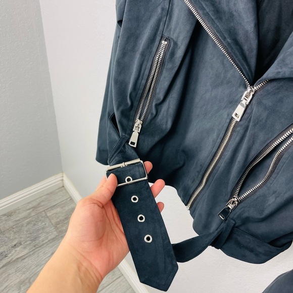 NWT We Wore What Danielle Bernstein 
Faux Suede Moto Leather Jacket 
Black  M - Picture 9 of 10